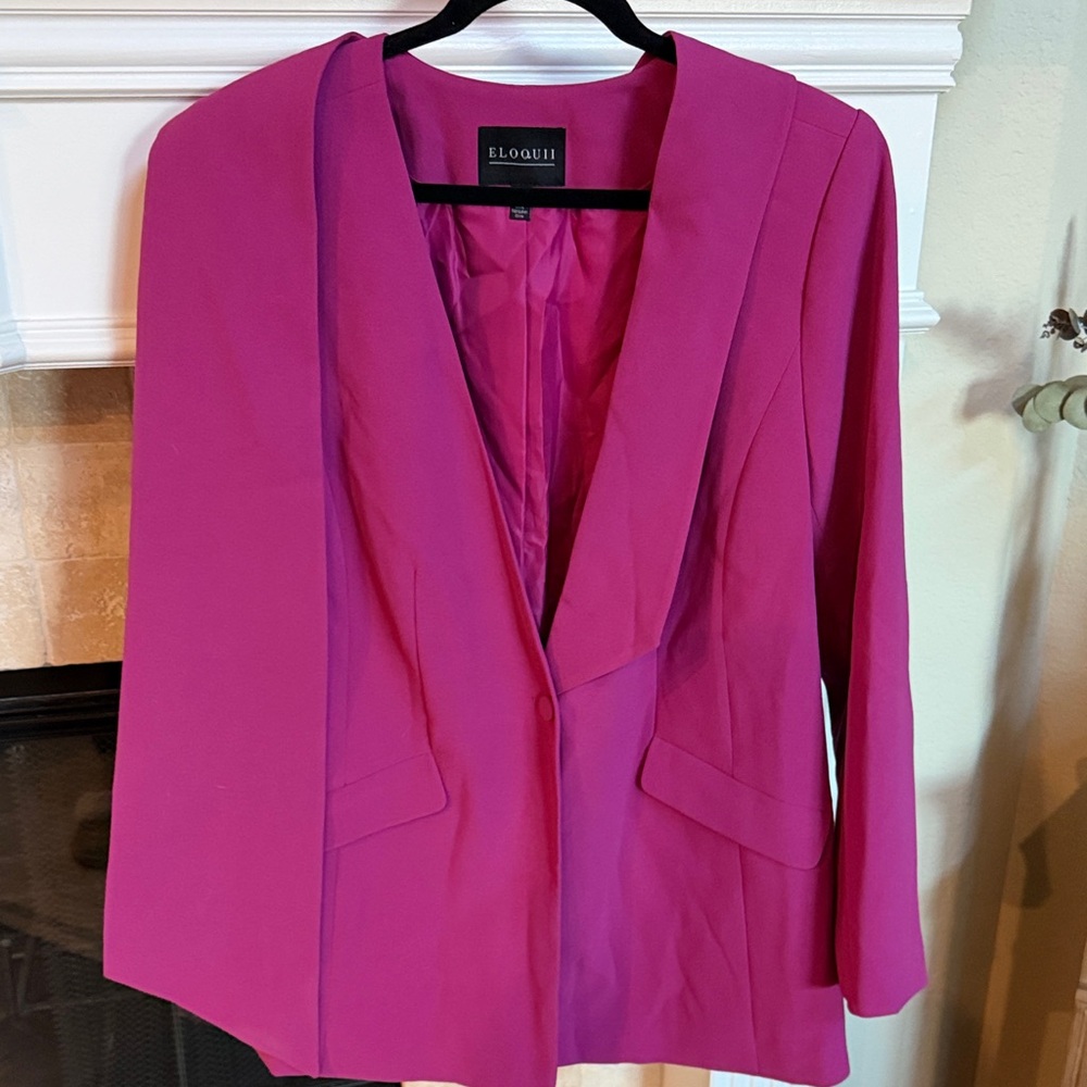 Eloquii Bright Fuchsia Shawl-Collar one Side and Loose Collar other side Blazer